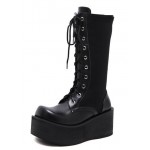 Black Chunky Platforms Sole Back Lace Up Grunge Gothic High Top Boots Shoes